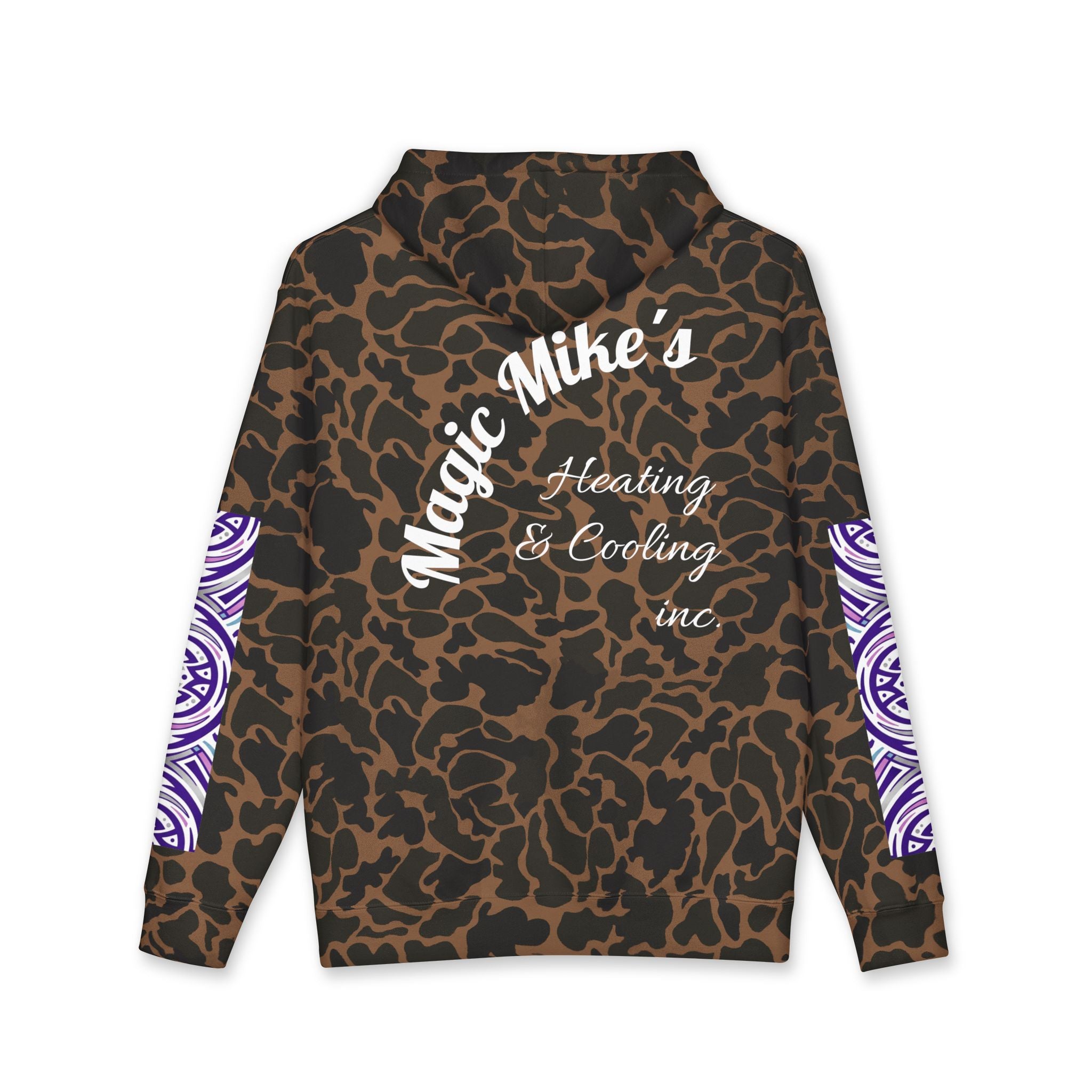 Hoodie — "Magic Mike's Heating & Cooling" Logo Pullover with Purple Tribal Sleeve Accents