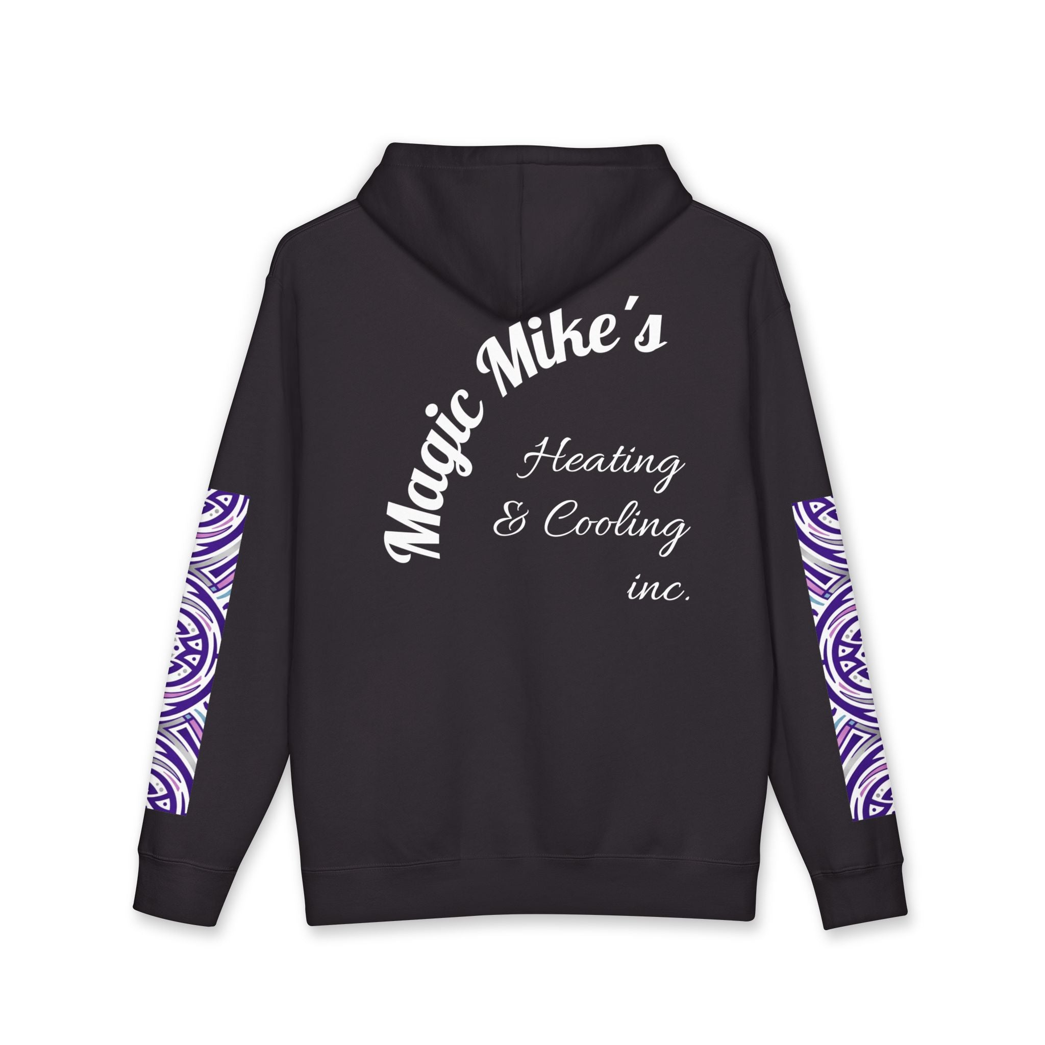 Hoodie — "Magic Mike's Heating & Cooling" Logo Pullover with Purple Tribal Sleeve Accents