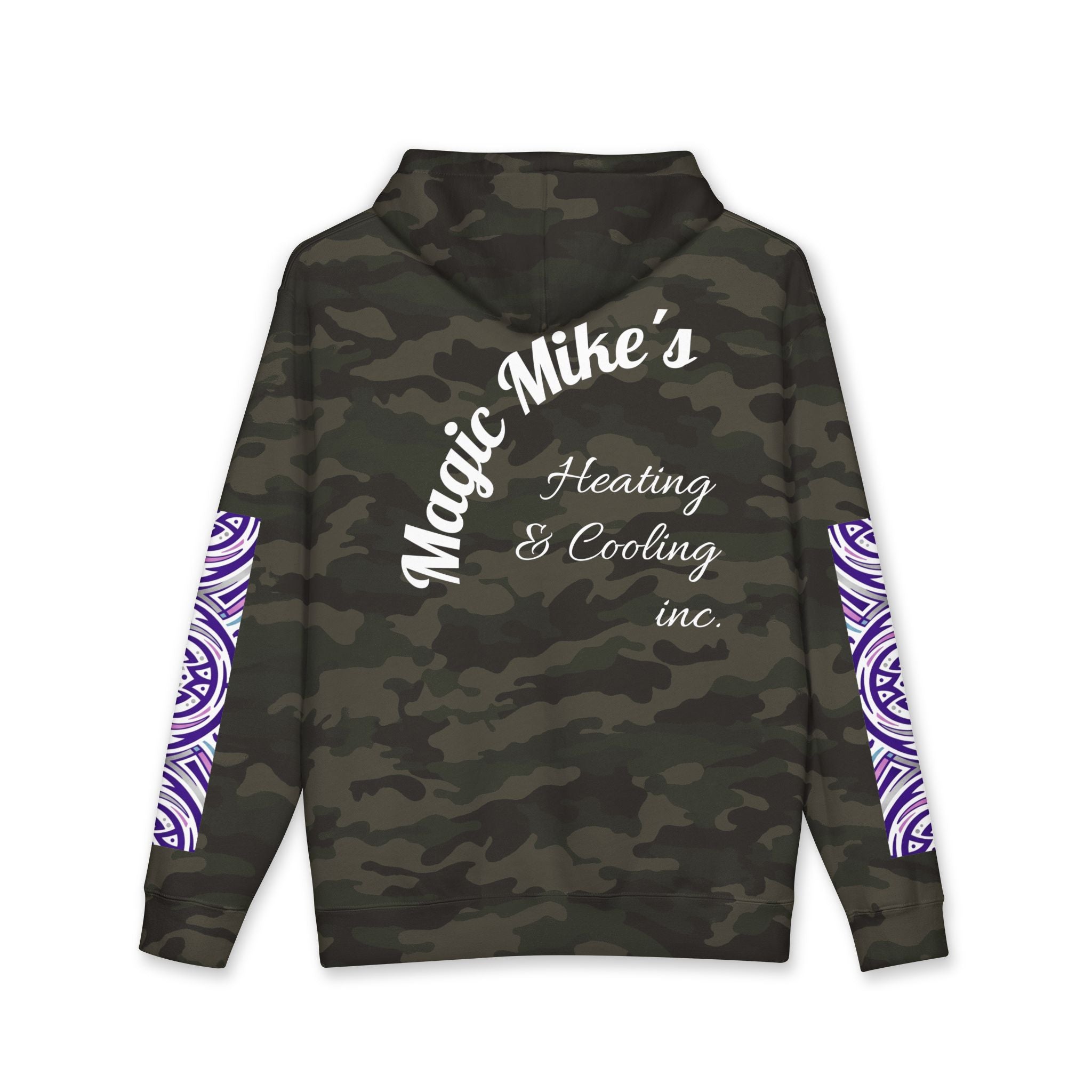 Hoodie — "Magic Mike's Heating & Cooling" Logo Pullover with Purple Tribal Sleeve Accents