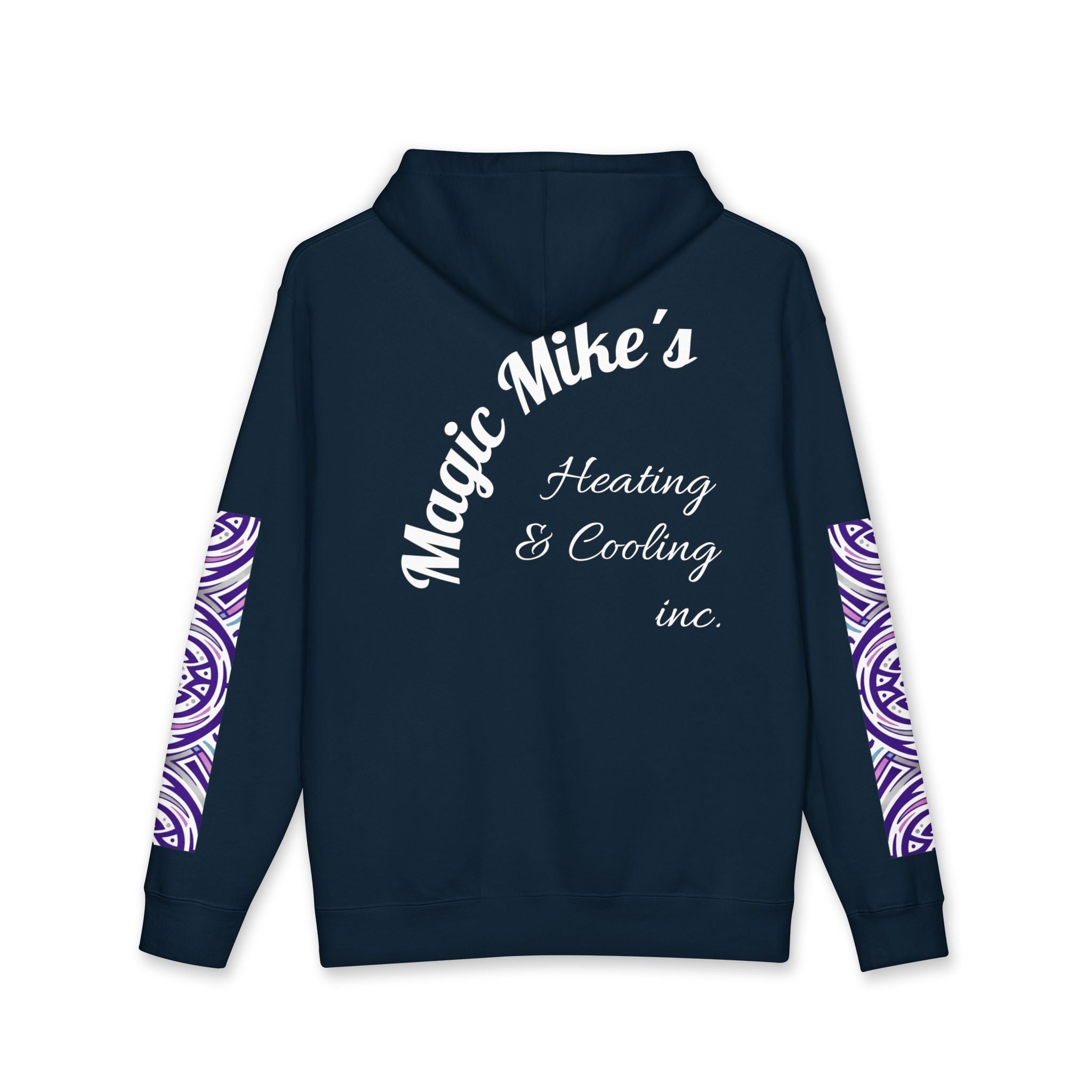 Hoodie — "Magic Mike's Heating & Cooling" Logo Pullover with Purple Tribal Sleeve Accents