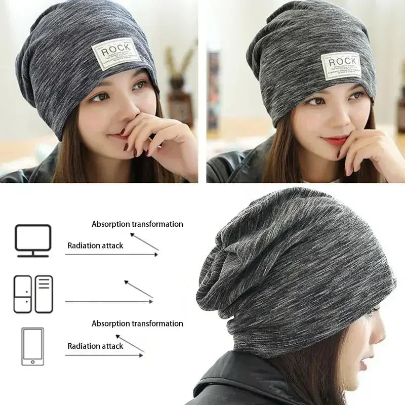 Silver Fiber Electromagnetic Wave Rfid Shielding Solid Color Emf Protection Hat Rf/microwave Beanie Brain Protective Cap