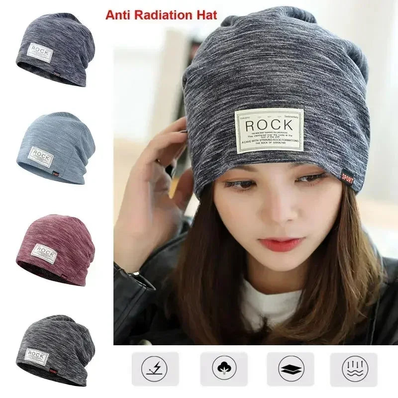 Silver Fiber Electromagnetic Wave Rfid Shielding Solid Color Emf Protection Hat Rf/microwave Beanie Brain Protective Cap
